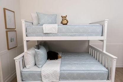 Beddy's Bow & Ribbon Themed Durable Zipper Bedding for Kids, Bed in a Bag, Baby Blue Comforter & White Pinstripe Sheets, Includes Pillowcase & Pillow Sham, Easy to Make & Wash
