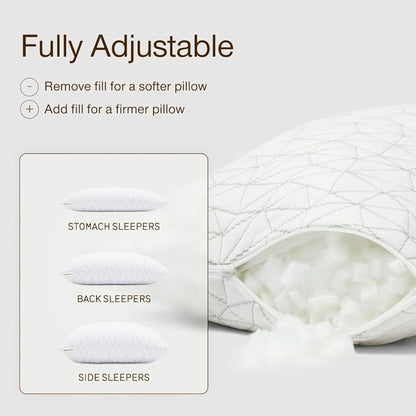 Coop Home Goods Original Adjustable Travel Pillow and Waterproof Pillow Protector Grey Bundle with Compressible Stuff Sack, Medium-Firm Memory Foam and Washable Cover, CertiPUR-US Certified (19x13)