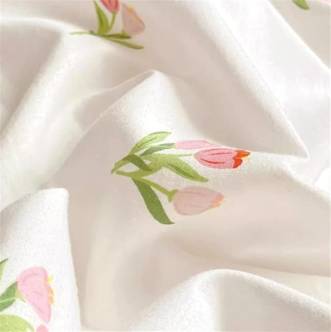 Floral Duvet Cover King Size Pink White Botanical Floral Bedding Set 3 Pieces Soft Breathable Garden Aesthetic Flower Comforter Cover with 2 Pillow Cases