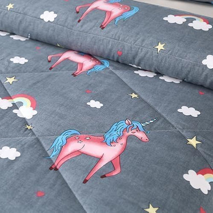SDIII 3PCS Gray Unicorn Comforter Set Twin, Soft Microfiber Lightweight Twin Girls Comforter, Princess Unicorn Bedding Quilt for Girls Kids and Teens