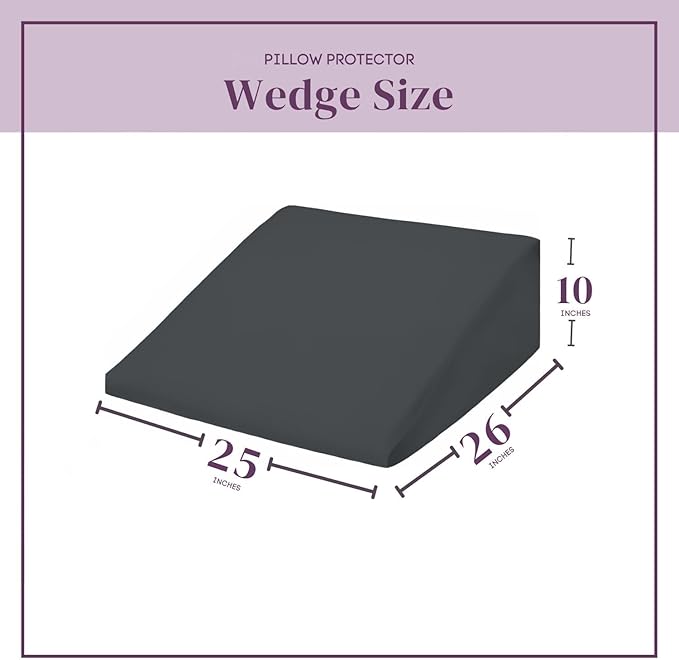 CirclesHome Wedge Pillow Cover 100% Cotton, Zippered Wedge Pillow Case Protector, Soft, Hypoallergenic & Breathable -Dark Grey, (25Wx26Lx10)