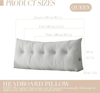 Queen Size Headboard Pillow Wedge Long Backrest Positioning Support for Daybed Wedge Bed Rest Reading Pillow with Side Pockets Bolster Cushion