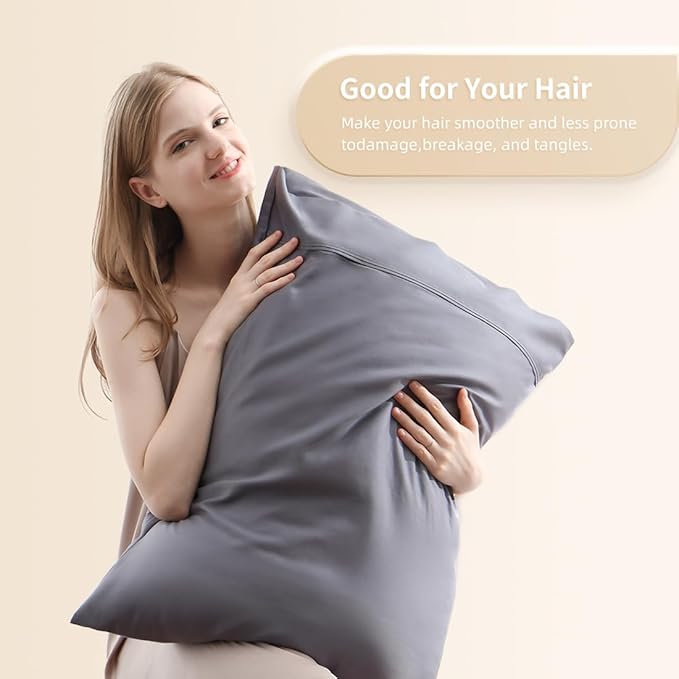 Queen Pillowcases, Cooling Viscose from Bamboo Pillow Covers with Envelope Closure, Soft Moisture-Wicking for Hot Sleepers, Hair and Skin-Friendly, Gray, 2 Pack