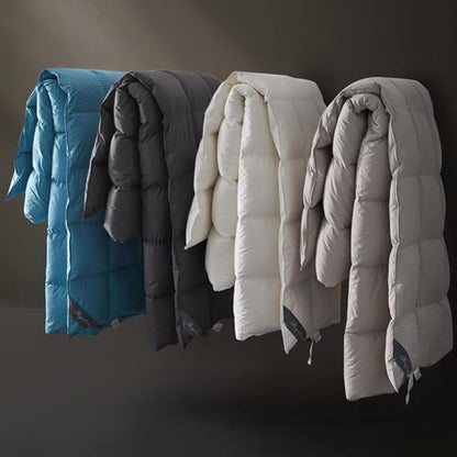 Royoliving Premium Feathers Down Comforter 100% Cotton Cover Duvet Insert with Corner Tabs (Grey, California King All Season)