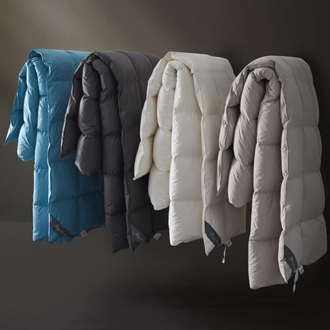 Royoliving Premium Feathers Down Comforter 100% Cotton Cover Duvet Insert with Corner Tabs (Grey, Queen All Season)