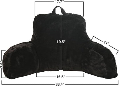 Holawakaka Reading Pillow for Sitting up in Bed Sofa Kids Teens, Backrest Pillow with Arms for Boys Girls Women Petites Pregnancy, Back Support Cushion for Couch Floor Nursery Playroom (Black)