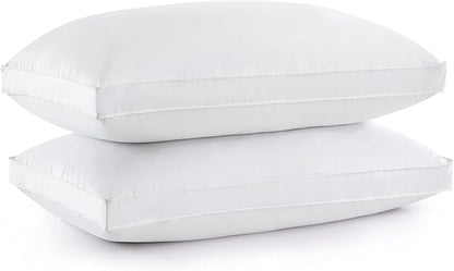 puredown Goose Down Feather Pillows with 100% Cotton Cover, Soft Gusseted Bed Hotel Collection Pillows for Sleeping, Set of 2, Queen Size