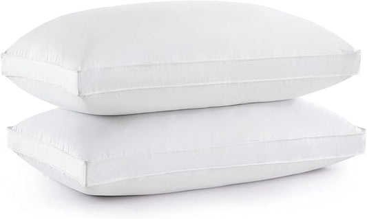 puredown Goose Down Feather Pillows with 100% Cotton Cover, Soft Gusseted Bed Hotel Collection Pillows for Sleeping, Set of 2, Queen Size