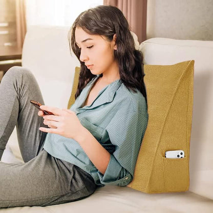 Triangular Reading Pillow Wedge Headboard Back Support Pillow for Sitting up in Bed Daybed Bolster Backrest Couch Sofa Corner Cushion Linen Yellow