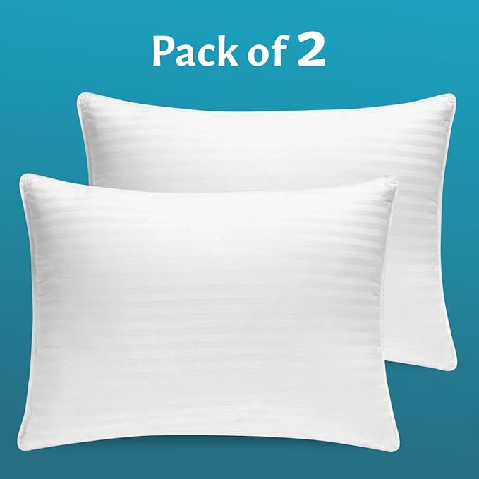 Down and Feathers Pillows King Size - 2 Pack, Premium Soft Pillow Authentic Canadian White Goose Down, 100% Cotton Cover for Comfort Luxury Experience - Includes Pillow Case