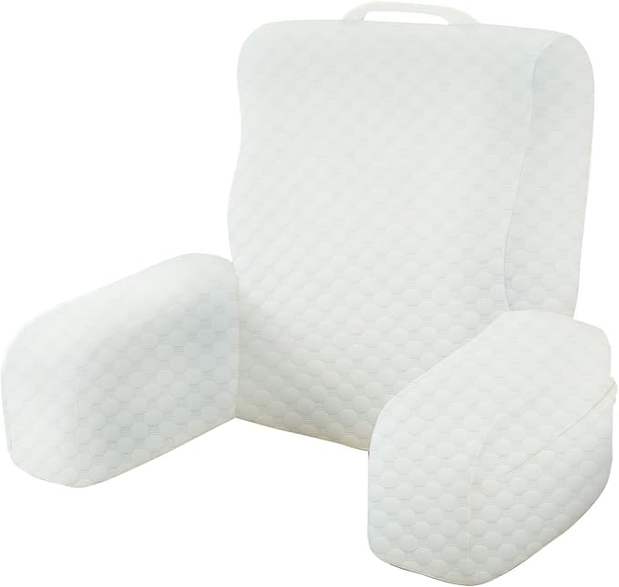 Bed Reading Pillow Back Support with Arms, Removable Pillowcase for Book Working Gaming Resting Watching TV, White/20in