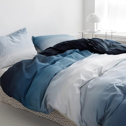Wellboo Blue White Gradient Comforter Sets Full Solid Ocean Sea Blue Bedding Comforters Cotton Modern Plain White and Sky Blue Gradient Soft Quilts Farmhouse Abstract Art Watercolor Comforters Warm