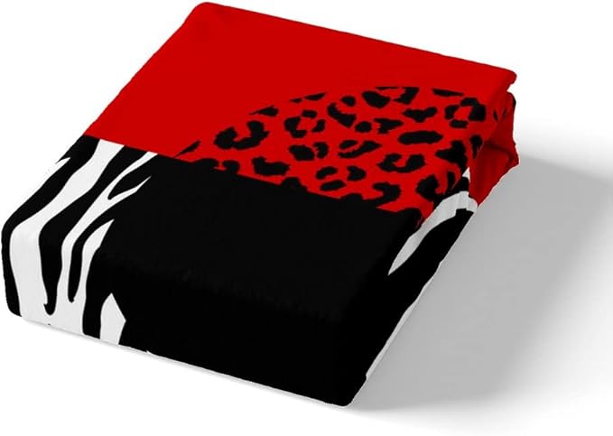 Leopard Zebra Duvet Cover Twin,Wild Animals Skin Bedding Set 2pcs for Teens Adults Room Decor,Red Black Geometric Striped Heart Comforter Cover Romantic Microfiber Quilt Cover with 1 Pillowcase
