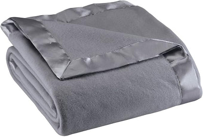 OakRidge Satin Fleece Blanket, Full/Queen, Twin or King Size – 100% Polyester Lightweight Fabric and Cozy Satin Binding Edges in Tightly Folding Travel Blanket, Grey