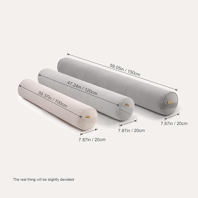 Long Pillow for Bed – Round Bolster Pillow for Adults, Body Pillow for Sleeping, Ergonomic Support,47.24x 7.87 Inches,Silver Gray