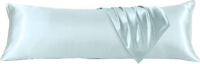 HUXMEYSON Body Pillow with Satin Pillowcase, Body Pillow for Adults, Removable Cover, Ice Blue (20"x54")