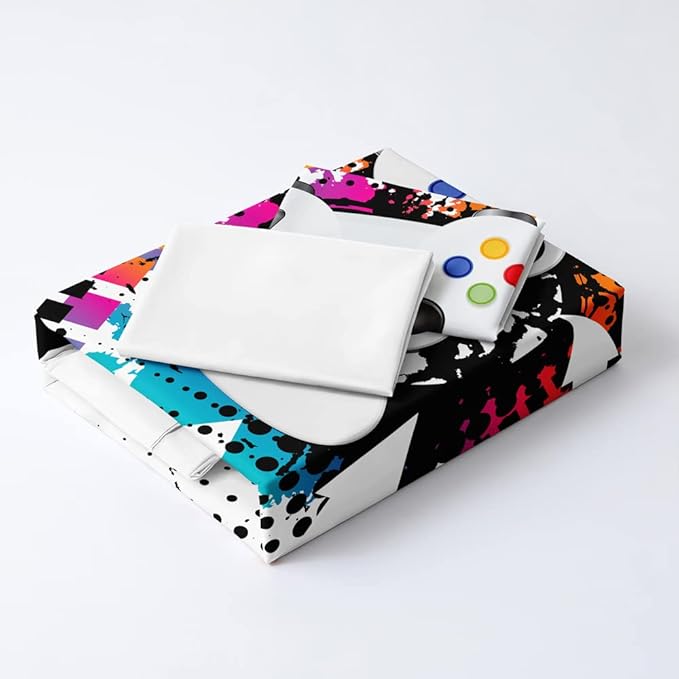 3D Print Gamepad Duvet Cover Set Gaming Comforter Covers and Pillowcases King Size Black Color Bed Set Gamer Beddings Boy Kid Bedroom Decorations…