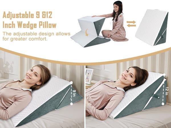 Bed Wedge Pillow for Sleeping, Adjustable Wedge Pillow Set for After Surgery, Elevated Triangle Pillow for Acid Reflux and Back Pain Relief, Post Surgery, Snoring, Back Suppor (White/Gray-01)