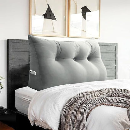 Headboard Pillow - 3 in 1 Large Bed Pillow as Wedge Reading Pillow, Large Couch Daybed Pillow or Positioning Support Backrest Back Cushion for Sitting in Bed Velvet Twin Gray