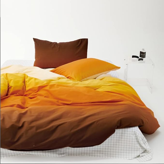 Wellboo Orange Yellow Gradient Comforter Sets Queen Solid Yellow and Orange Bedding Comforters Cotton Women Girls Modern Orange Brown Gradient Soft Quilts Farmhouse Abstract Art Orange Blanket Warm