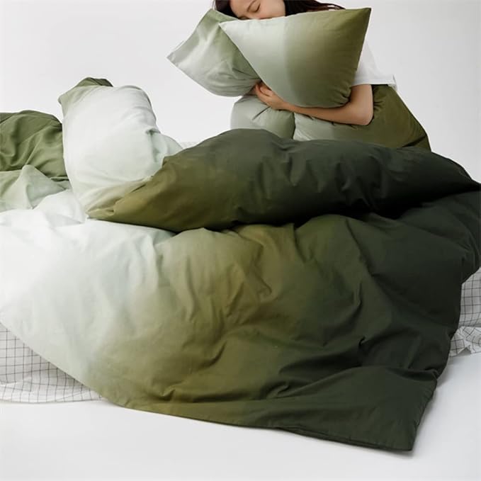 Wellboo Army Green Gradient Comforter Sets Queen Solid White and Green Bedding Comforters Cotton Modern Green White Gradient Soft Quilts Simple Style Farmhouse Abstract Art Watercolor Comforters Warm