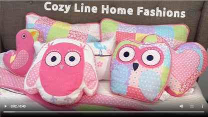 Cozy Line Home Fashions Pink Owl All Season Lightweight 100% Cotton Quilt Set with 5 Decorative Pillows-Coverlet Bedding Bedspread for Kids Toddler Girls Bedroom Decor (Owl, Twin - 7 Piece)