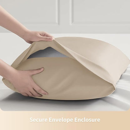 Standard Pillowcases, Cooling Viscose from Bamboo Pillow Covers with Envelope Closure, Soft Moisture-Wicking for Hot Sleepers, Hair and Skin-Friendly, Light Khaki, 2 Pack