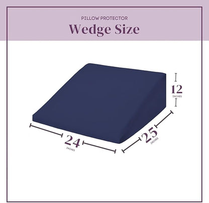 CirclesHome Wedge Pillow Cover 100% Cotton, Zippered Wedge Pillow Case Protector, Soft, Hypoallergenic & Breathable - Navy, (24Wx25Lx12)