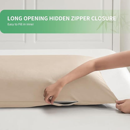Body Pillowcase, Cooling Viscose from Bamboo Pillow Cover with Zipper Closure, Soft Moisture-Wicking for Hot Sleepers, Hair and Skin-Friendly, Light Khaki, 1 Pack
