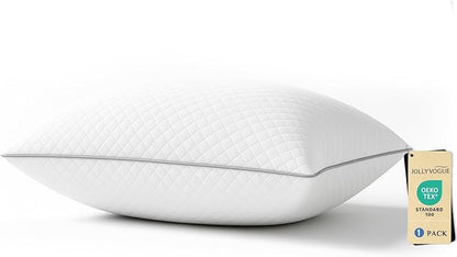 JOLLYVOGUE Queen Pillows, Oeko-Tex Certified Bed Pillows for Side, Back, and Stomach Sleepers - Medium Support Down Alternative Filling, Machine-Washable