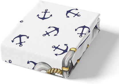 Castle Fairy Anchor Comforter Cover Queen Size, Blue Ocean Navigation Theme Print Duvet Cover Set for Children Bedroom Present, Dark Blue and White Stripes Decorative Bedding Set with 2 Pillowcases