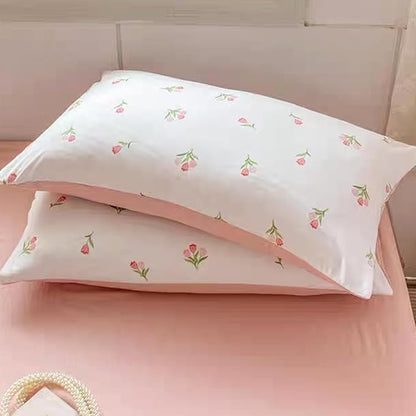 Floral Duvet Cover Twin 2Pcs Girls Cute Pink Tulips Duvet Cover Set Modern Aesthetic Bedding Set Ultra Soft Breathable Garden Flower Bedding with 1 Pillowcase(No Comforter)
