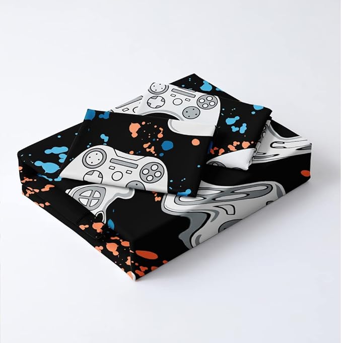 Gamer Bedding Set - Full Size Gaming Duvet Cover, Boys Video Games Comforter, Bed Set for Teen Boys' Bedroom, Boy Gamer Room Decor