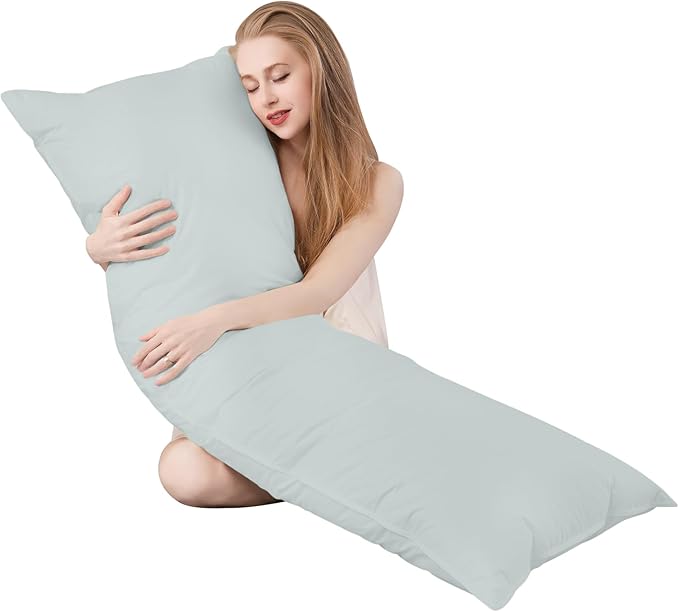 Goose Down Body Pillows for Adults, Large Body Pillow for Side Sleeper, Hugging Feather Body Pillow Insert, Cooling Full Length Long Pillow for Bed with 100% Organic Cotton Shell, (Baby Blue 20"x60")