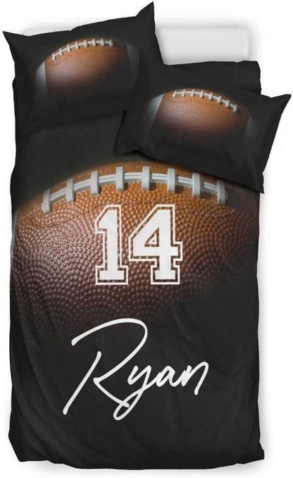 Personalized American Football Bedding Set, Kids 3 Piece Duvet Cover Set with Pillow Shams for Teens Boys, NO Comforter, Twin Size for Rugby Lovers (Football 05)