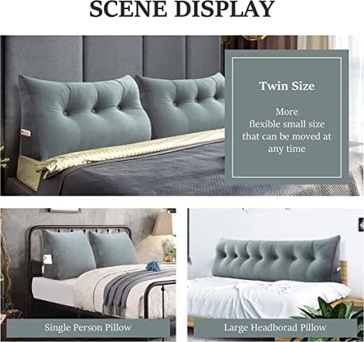 Wedge Headboard Pillow Dorm Room Reading Pillow Back Support for Sitting Up in Bed Bolster Lumbar Cushion Body Pillow Positioning Bedrest Velvet 39in Light Gray Twin
