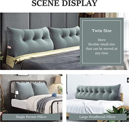 Wedge Headboard Pillow Dorm Room Reading Pillow Back Support for Sitting Up in Bed Bolster Lumbar Cushion Body Pillow Positioning Bedrest Velvet 39in Light Gray Twin