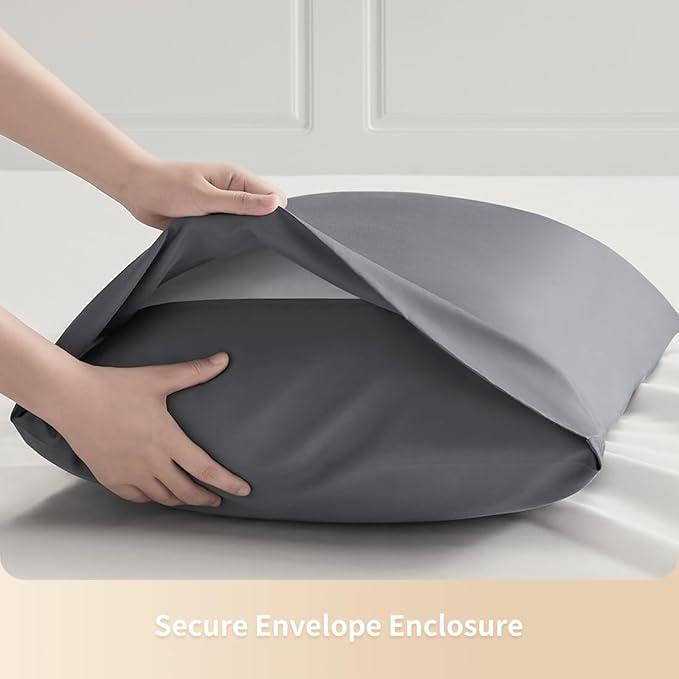 Standard Pillowcases, Cooling Viscose from Bamboo Pillow Covers with Envelope Closure, Soft Moisture-Wicking for Hot Sleepers, Hair and Skin-Friendly, Gray, 2 Pack