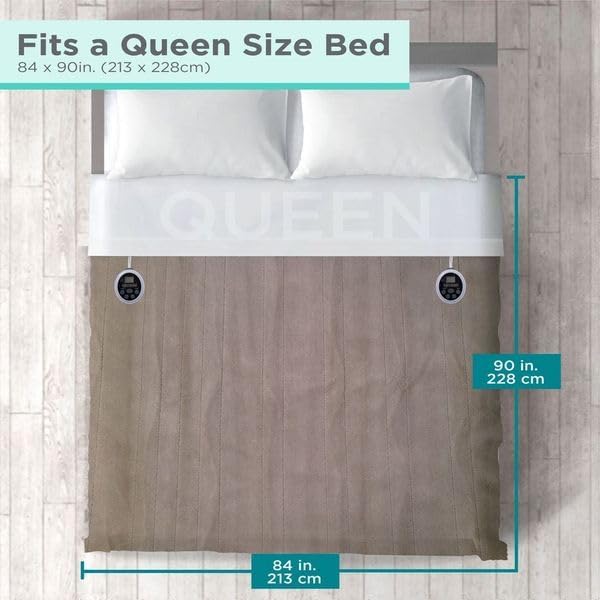 BLACK+DECKER Heated Blanket Electric Queen, Micro Plush Electric Blanket, Heating Blanket with 10 Heating Levels, 10H Timer, Auto Shutoff, Dual Zone Heating, Fast Heating (84x90 inches, Cream)