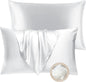 BHZ White Satin Goose Down Feather Pillows Standard Size Set of 2 with Pillowcase for Hair and Skin, Cooling Pillow Cases Similar to Silk Pillow Cases, Decor for Women, Mom Men
