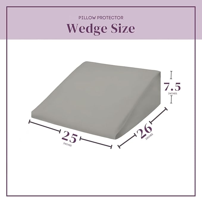 CirclesHome Wedge Pillow Cover 100% Cotton, Zippered Wedge Pillow Case Protector, Soft, Hypoallergenic & Breathable -, Light Grey, (25Wx26Lx7.5)