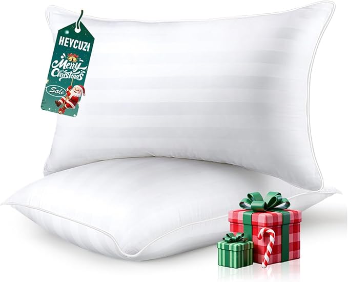 Queen Size Bed Pillows Set of 2 - Premium Down Alternative Breathable Pillows for Side, Back, and Stomach Sleepers Fluffy Hotel Quality Soft Microfiber Fill Cooling Skin-Friendly