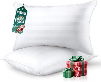 Queen Size Bed Pillows Set of 2 - Premium Down Alternative Breathable Pillows for Side, Back, and Stomach Sleepers Fluffy Hotel Quality Soft Microfiber Fill Cooling Skin-Friendly