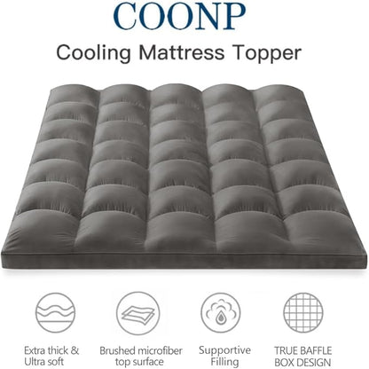 COONP California King Mattress Topper, Extra Thick Pillowtop, Cooling Plush Mattress Pad Cover Bed Topper Protector with 8-21 Inch Deep Pocket (Grey, California King)