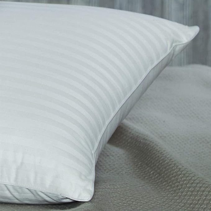 Cuddledown Dreamstead 600 Fill Power Pillow | European White Down | 100% Cotton Shell, Damask Stripe | Hypoallergenic | Handcrafted | Oeko-TEX & RDS Certified | 20" x 30" | Queen | Soft