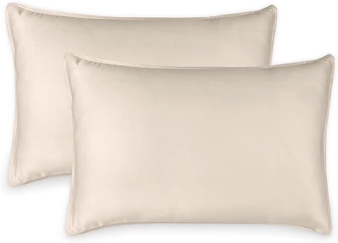Queen Pillowcases by Pure Bamboo, Genuine 100% Organic Viscose Derived from Bamboo, Luxuriously Soft & Cooling, Double Stitching, Envelope Closure (2 Queen Pillowcases, Creme)