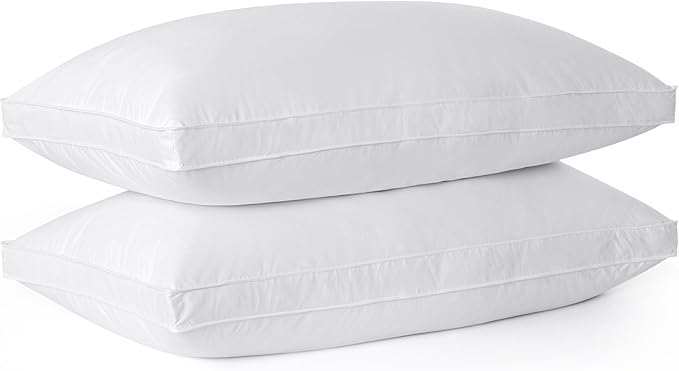 Bafode Goose Feathers Down Pillows, Pillows Standard Size Set of 2, Cotton Cover,Gusseted Hotel Collection Bed Pillow for Back, Stomach or Side Sleepers