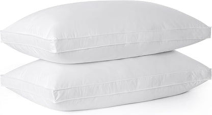 Bafode Goose Feathers and Down Pillows, Pillows Queen Size Set of 2, Cotton Cover,Gusseted Hotel Collection Bed Pillow for Back, Stomach or Side Sleepers
