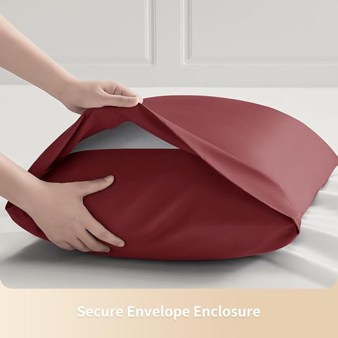 Standard Pillowcases, Cooling Viscose from Bamboo Pillow Covers with Envelope Closure, Soft Moisture-Wicking for Hot Sleepers, Hair and Skin-Friendly, Burgundy, 2 Pack