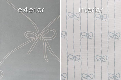 Beddy's Bow & Ribbon Themed Durable Zipper Bedding for Kids, Bed in a Bag, Baby Blue Comforter & White Pinstripe Sheets, Includes Pillowcase & Pillow Sham, Easy to Make & Wash